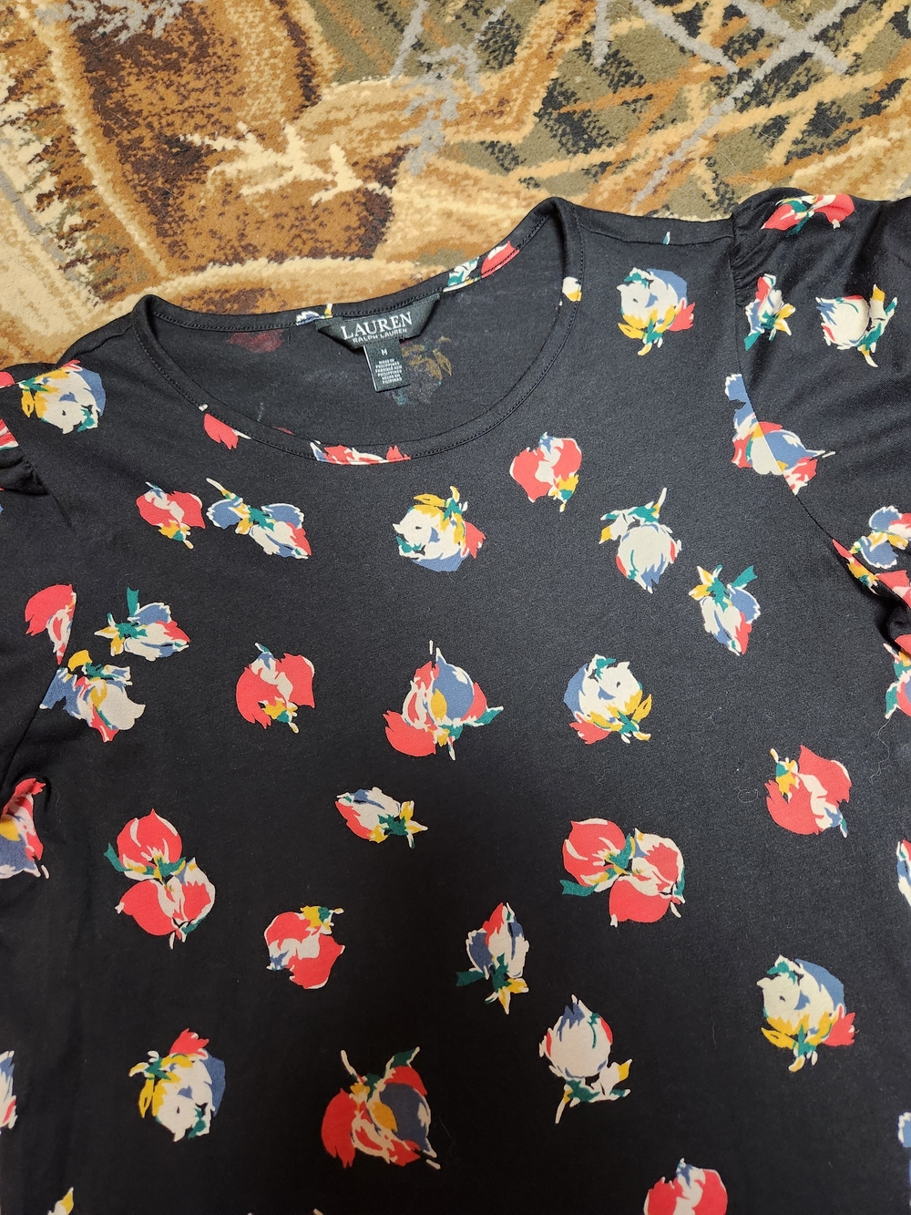 Lauren Ralph Lauren Black Floral Tee with Multicolor Blooms - Picture 2 of 11